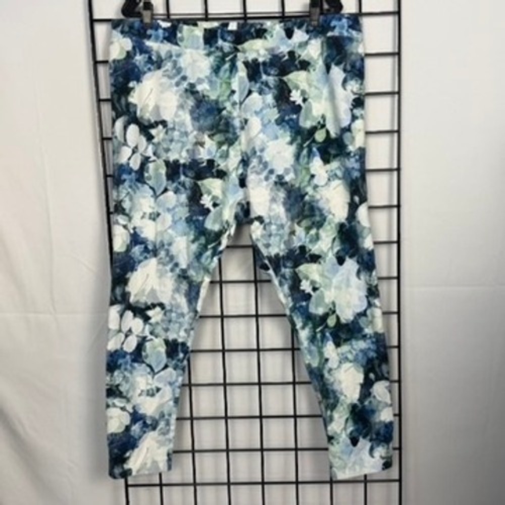 Soft Surroundings Floral Leggings Womens‎ 2X Blue Teal Pull-On Tapered Pants